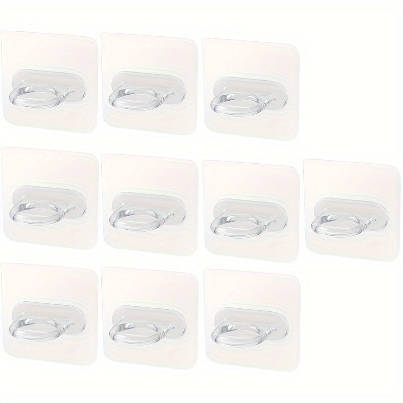 TEMU 10pcs Strong Adhesive Curtain Rod Holders - Transparent, Nail-free Hooks For Bathroom Accessories