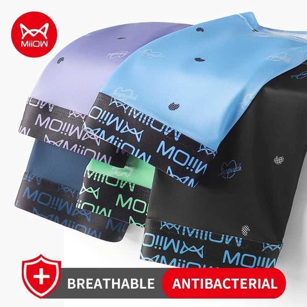 Underpants MiiOW 4Pcs Print Boxers Men Underwear Breathable Innerwear Man Boxer Mens Cueca Panties Male Trunks Underpants Lingerie Soft z250