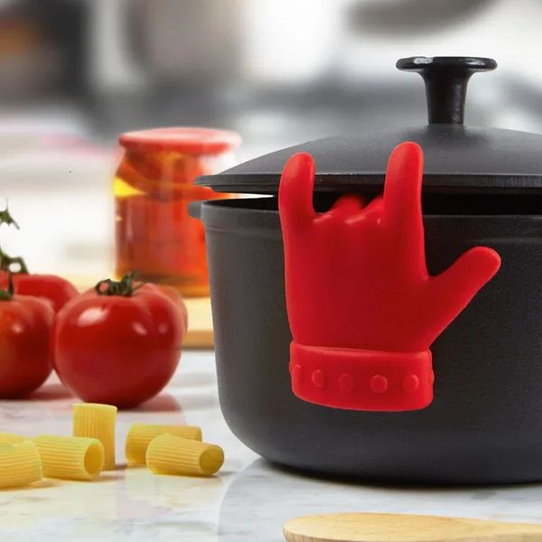 Creative and practical kitchen tool with finger shaped pot lid to prevent overflow lifting spoon holder to prevent overflow 250102