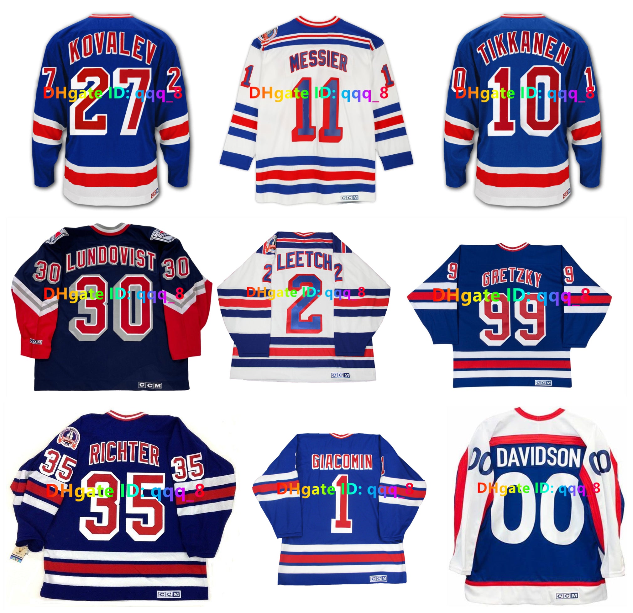 MARK MESSIER BRIAN LEETCH WAYNE GRETZKY 1994 STANLEY CUP CCM Throwback Ranger Hockey Jersey HENRIK LUNDQVIST ADAM GRAVES BARRY BECK BRAD PARK ALEX K