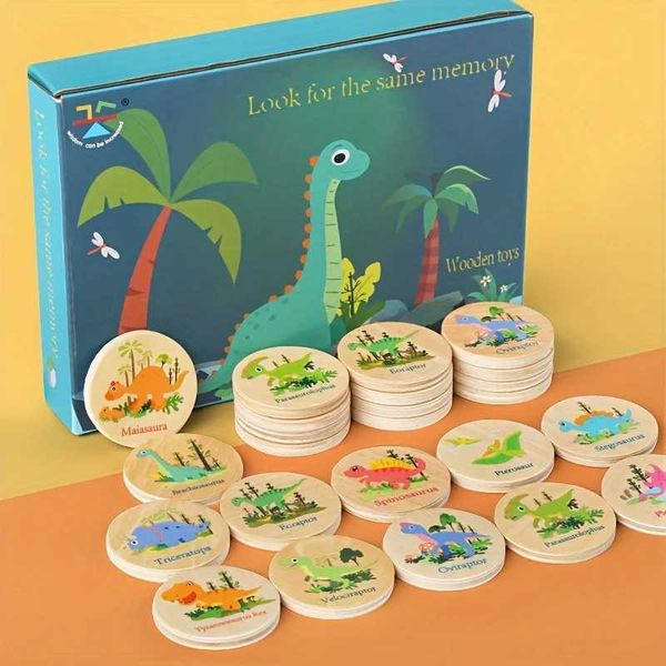 Memory Game Dinosaur Matching Toy Preschool Matching Board Game For Early Learning Development Wooden Games Summer Party Gift Y240820