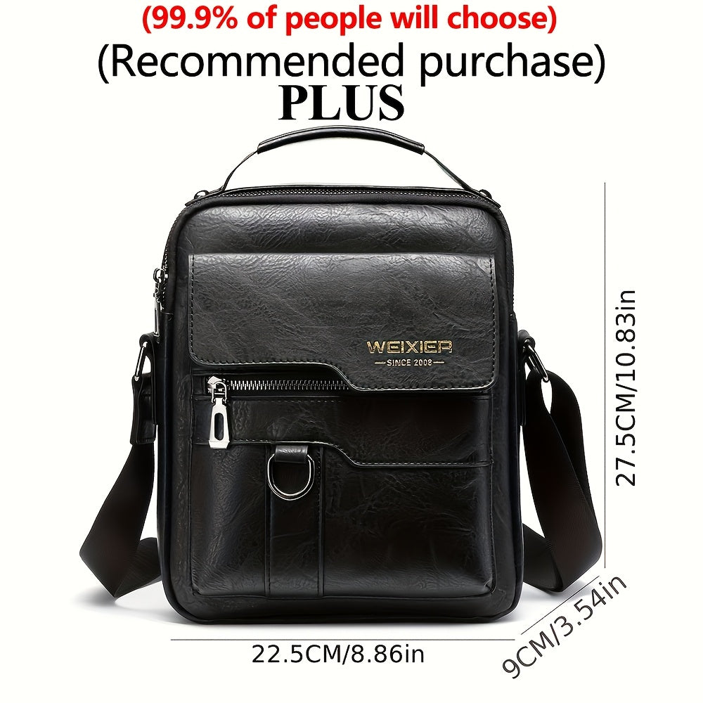 TEMU Plus Large-sized Weixier New Shoulder Bag Messenger Bag, Can Hold Up To A 10-inch Tablet, Men's Crossbody Bag Retro Vertical Hand-held Business