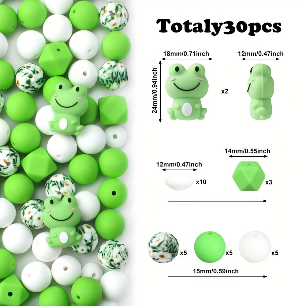 TEMU Back-to-school Gifts - 44 Cute 3d Frog Silicone Bead Pen Set - And , Smiling , Suitable For Making, Bracelets, Keychains, String Pen And Craft