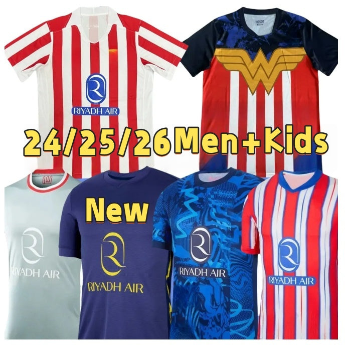 25 26 New AtleticoS MadridS football jersey. Griezma32nn J. ALVAREZ men+kids outdoor sports football equipment shirt Children&#039;s jersey suit