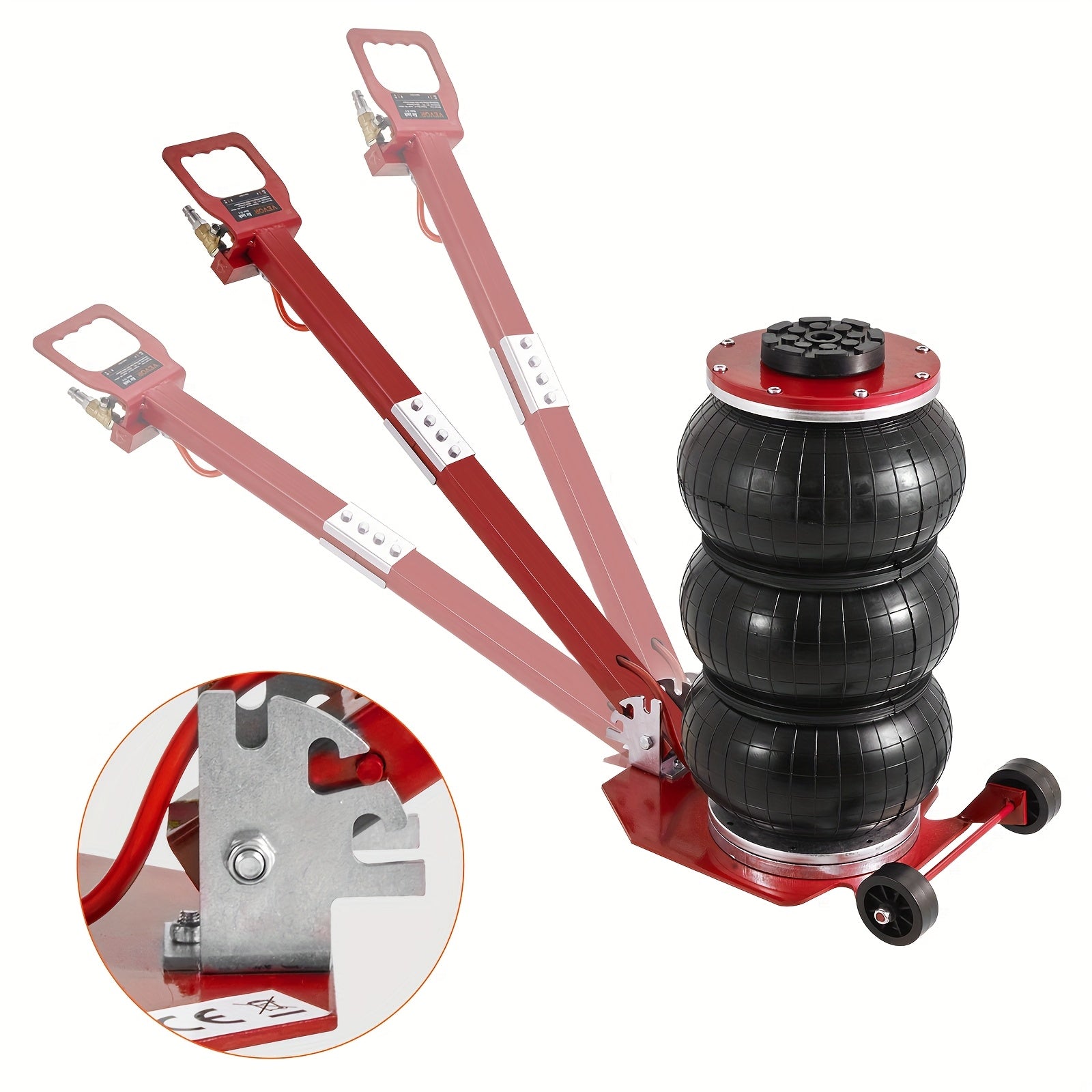 TEMU Happybuy Red Aluminum Pneumatic Jack, 6600 Lbs Capacity, 17.7" Lift, 6 Steel Tubes, -5s Lifting, Adjustable Long Handle, Ideal For Automotive &