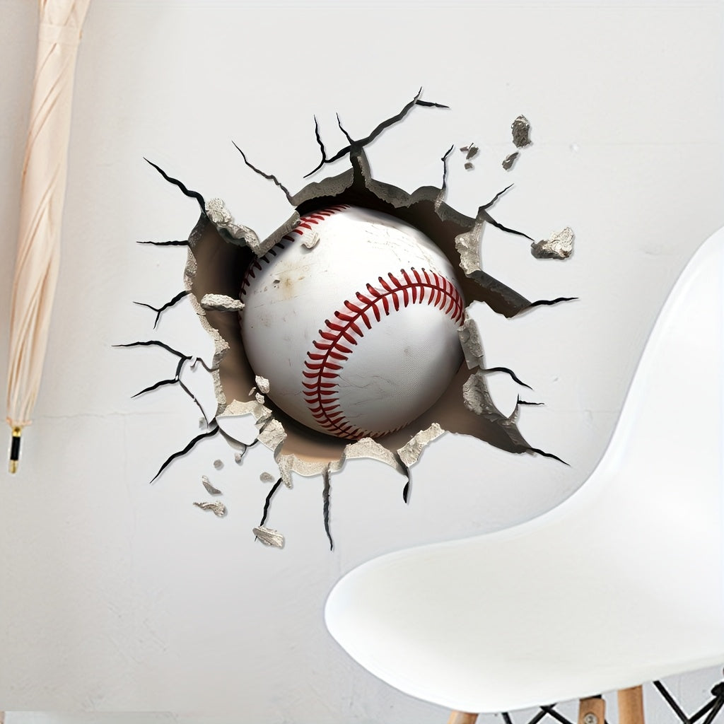 TEMU 1pc 3d Baseball Sticker, Vinyl Wall Decal For Living Room, Bedroom, Study - Holiday Decor For Christmas, Halloween, Easter, Hanukkah,