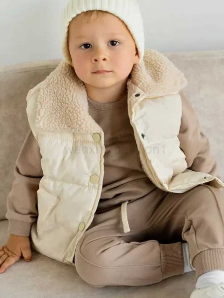 2024 Children Cotton Vest Turn-down Collar Kids Spring Clothes Solid Color Sleeveless Waistcoats For Girls Boys Soft Outerwear CXJ240726