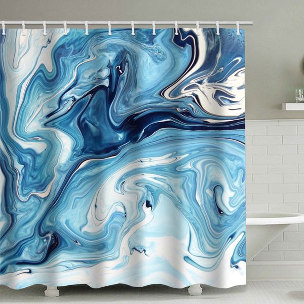 Shower Curtains Trippy Shower Curtain Blue Marble Texture Polyester Fabric Shower Curtain Waterproof Bath Decor Curtain for Bathroom with Ho
