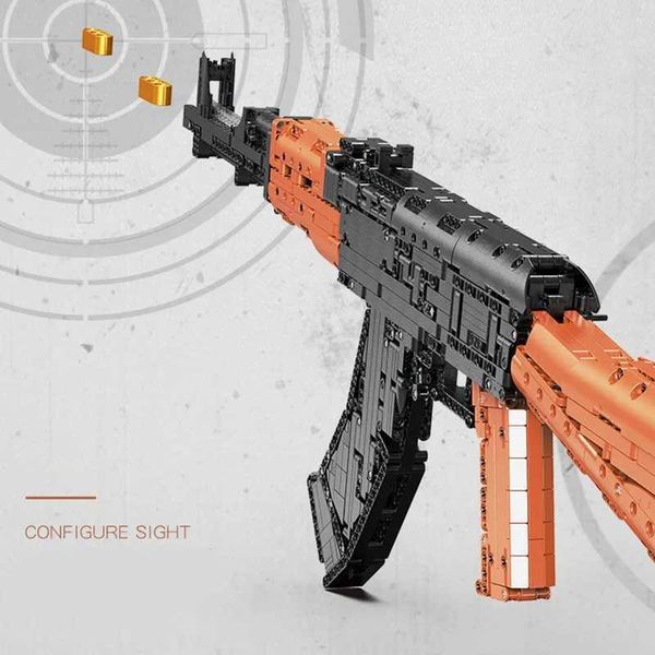 Blocks Blocks Military Series 1393pcs AK47 AKM Automatic Rifle Model Building Blocks High-tech MOC Can Shoot Bullet Weapon Bricks Toys Gifts