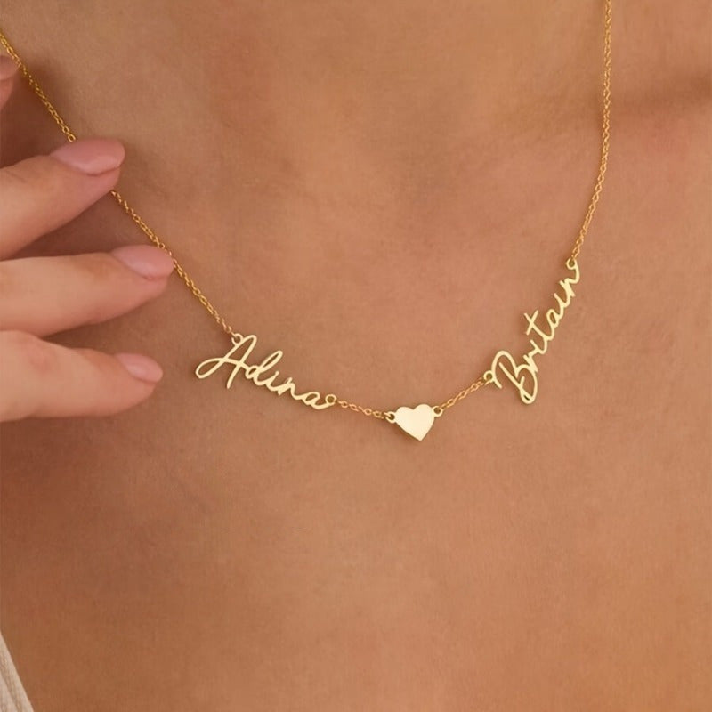 TEMU Personalized Heart-shaped Double-name Necklace, Stainless Steel Couple Necklace, Simple And Elegant Design, Suitable For Daily Wear Or Holiday