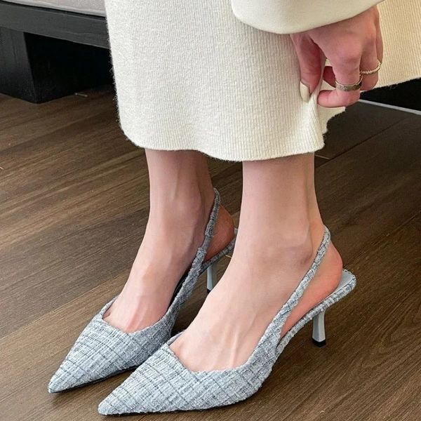 womens camisole summer shoes Pointed Toe sandals clothing tweed high heels dress smooth sandals 250102