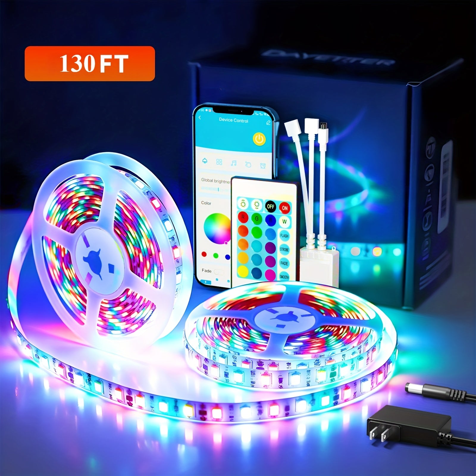 TEMU 130 Feet Bedroom Smart Light, Built-in Microphone With Music Color Change, Led Remote And App Control Rgb Color Change, Room Dormitory Home