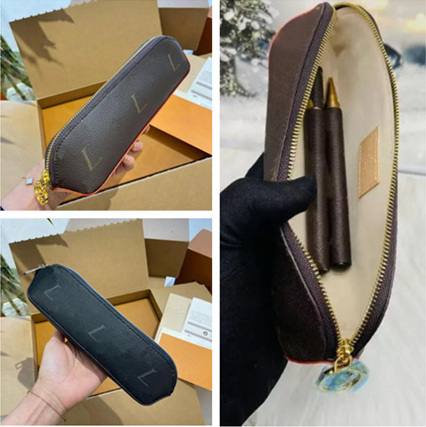3 Colors Fashion Old Flower charm Jewelry Pouches portable Leather Zipper bags Children&#039;s pencil case Designer Pen Bag Lady Lipstick Eyebrow Pe
