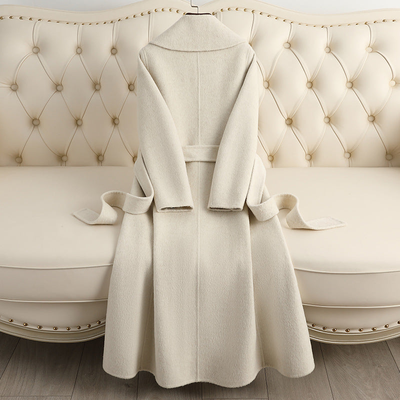 D20066 Double-faced cashmere coat for women, mid-length, over-knee, 2024 autumn and winter new candy-colored woolen coat