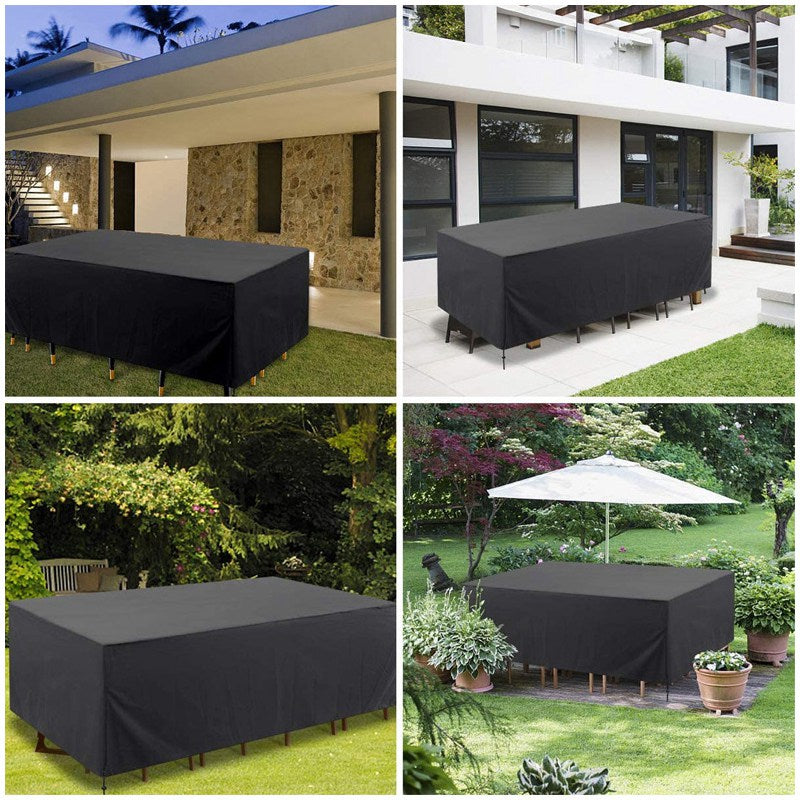 210D Outdoor Furniture Cover Black-Silver Oxford Cloth Patio Garden Sofa Waterproof Awning Table Chair Dust Proof Sunshade Cover