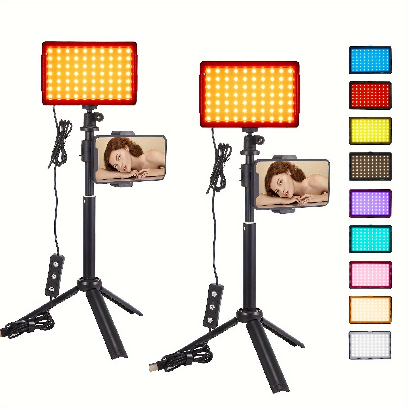 TEMU 2-pack Studio Led Video Light Streaming Lights Computer Light Camera Webcam Photo Lighting With Tripod Stand 9 Color Filters For Video Recording