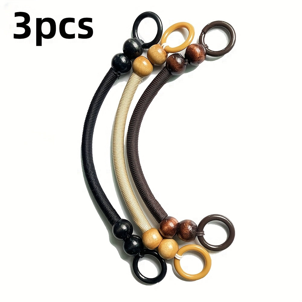TEMU 3pcs Wooden Bead U-shaped Handbag Handles With 3 Color (black, Brown, Beige) - Durable Nylon Replacement Handles For Diy Crochet Bags, Wallets &