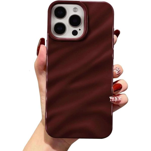 iPhone 3 ble with 16 Pro Max Case, Cute Wave Water Ripple Pattern Case for Girls Women, Slim Satin Glossy Soft Silicone TPU Bumper Shockproo