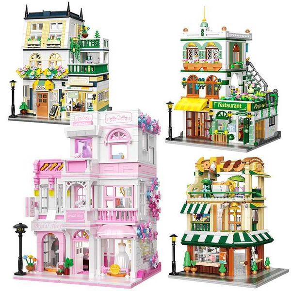 Creative Street View Wedding Salon Manor Garden House Coffee Shop Model Building Blocks City Architecture Mini Bricks Toys Gifts C250118