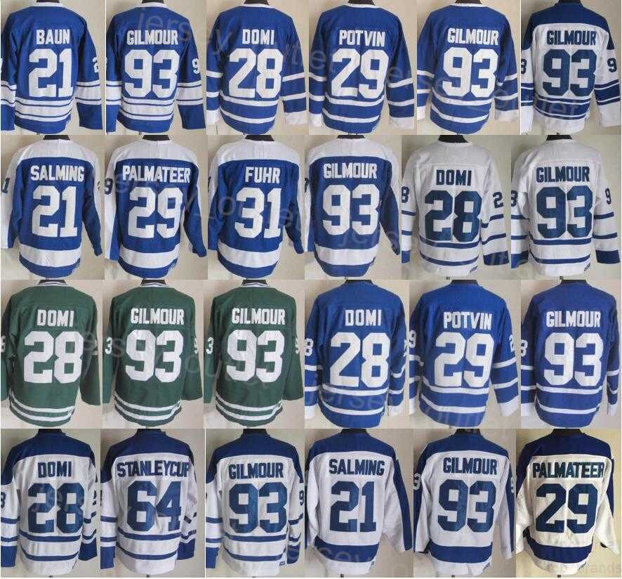 Men Retro Hockey Vintage Classic 93 Doug Gilmour Jersey 75th Anniversary 29 Mike Palmateer 21 Borje Salming 64 Stanleycup 29 Felix Potvin All Stitch