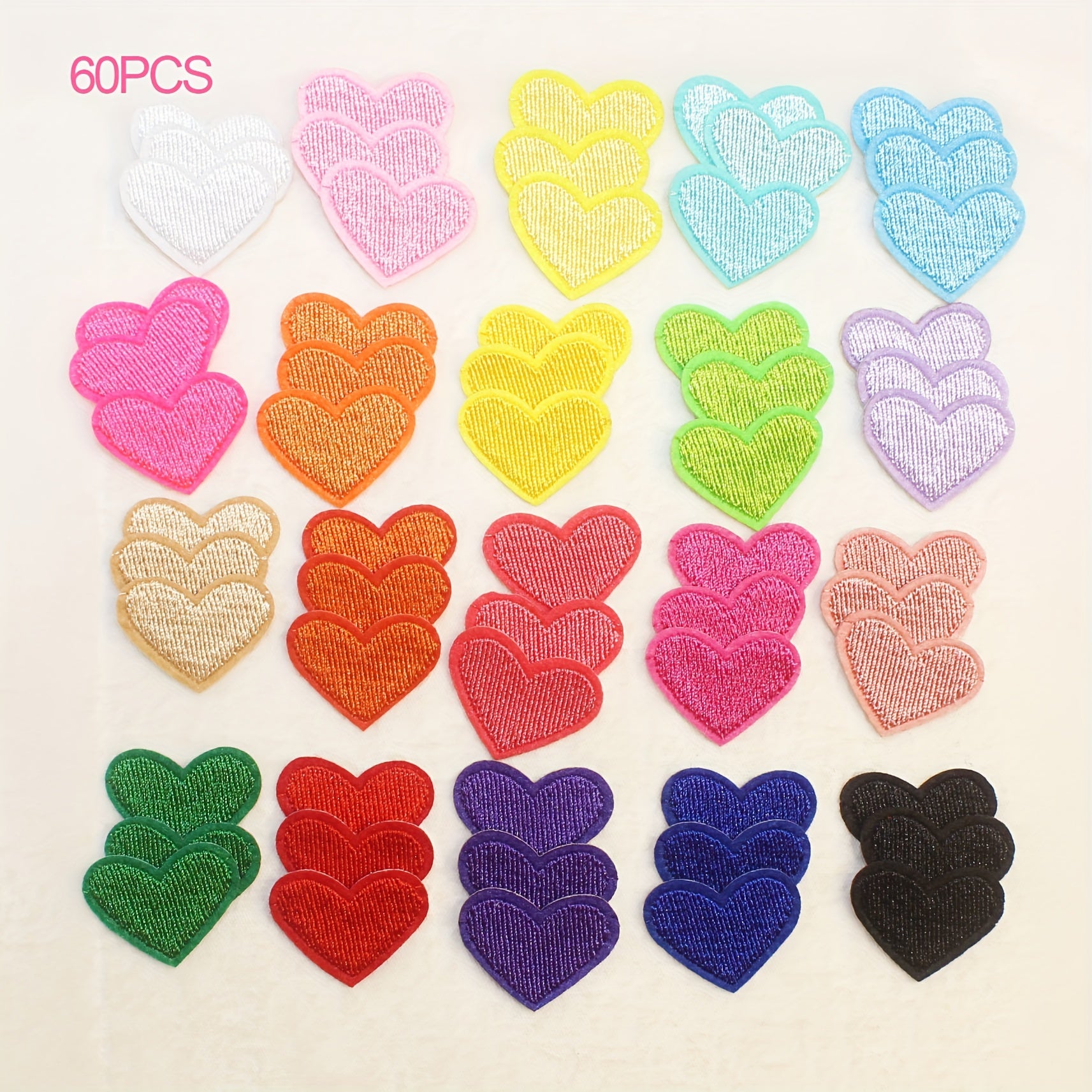 TEMU 60-pack Colorful Heart Embroidered Heat-seal Patches, Mixed Color Appliqués For , Jackets, Backpacks, Shoes, Hats, Socks Accessories