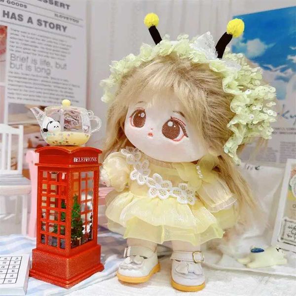 Stuffed Plush Animals 20cm Cute Good Girl Cotton Plush Doll Kaii Yellow Sequin Dress Suit Idol Dolls Outfit Accessories Anime Soft Kids Toys
