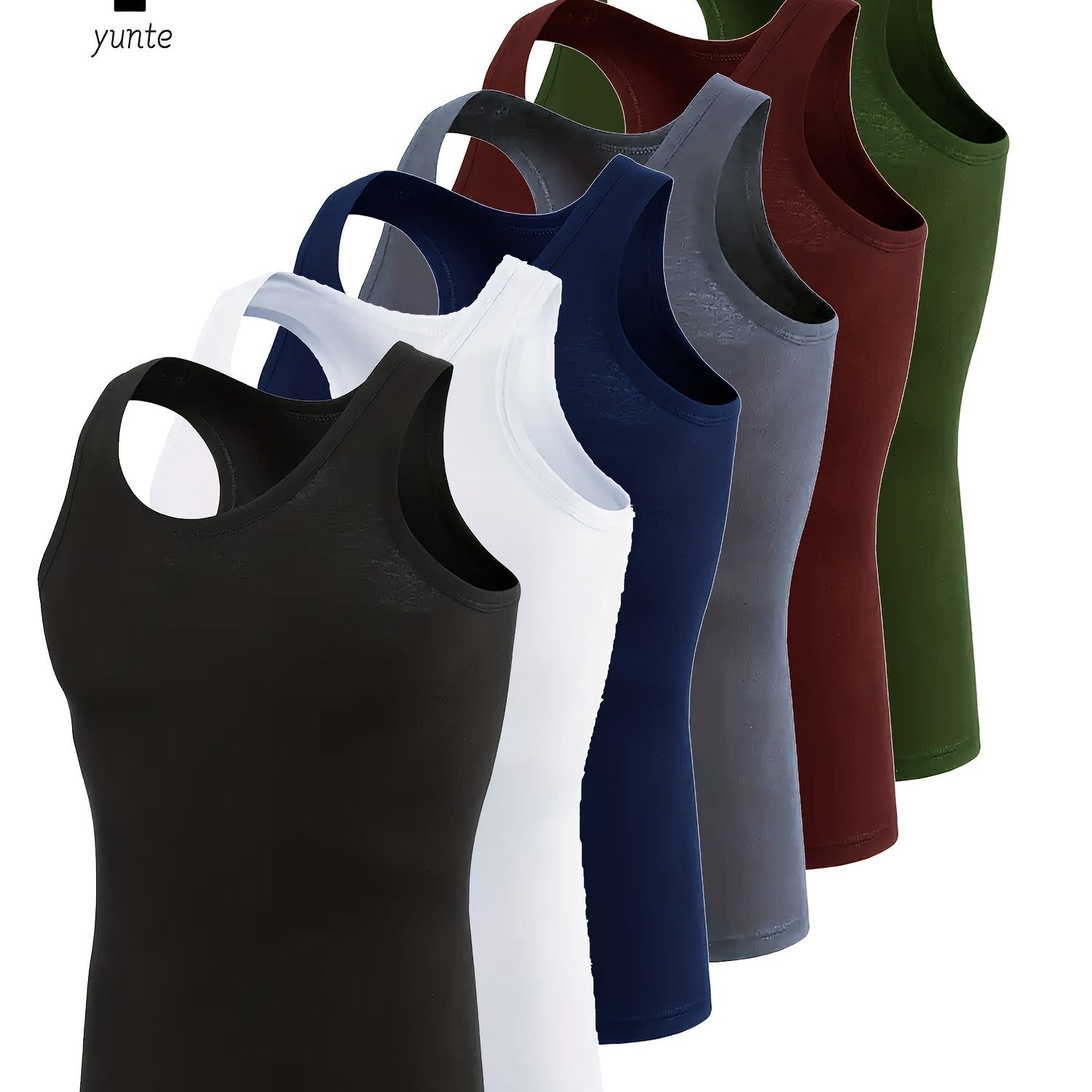 TEMU 6pcs Men's Athletic Tank Tops In Black, White, Navy, Gray, Maroon, Army Green - Breathable Quick-dry Polyester Sleeveless Shirts For Fitness &