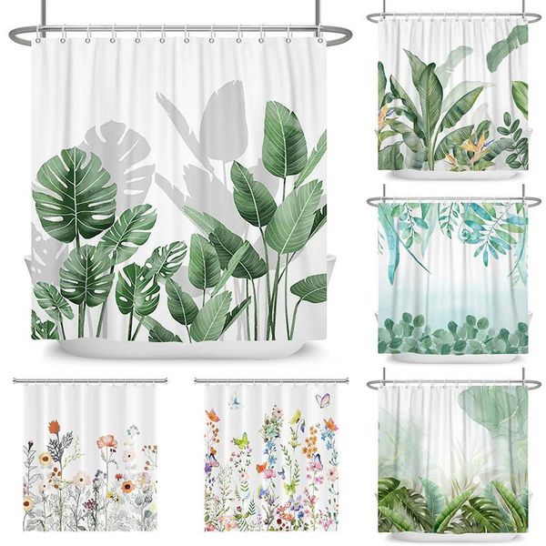 Tropical Greenery Leaf Shower Curtain Tulip Bathroom Curtain Romantic Refreshing Curtain Polyester Waterproof Bathroom Shower M240824