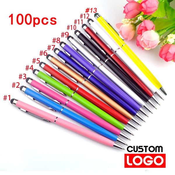 Ballpoint Pens 100 pens of Each Pack Mini Metal 2-in-1 Stylus Universal Ballpoint Pen Text Engraving Custom Office School Advertising Pen 23