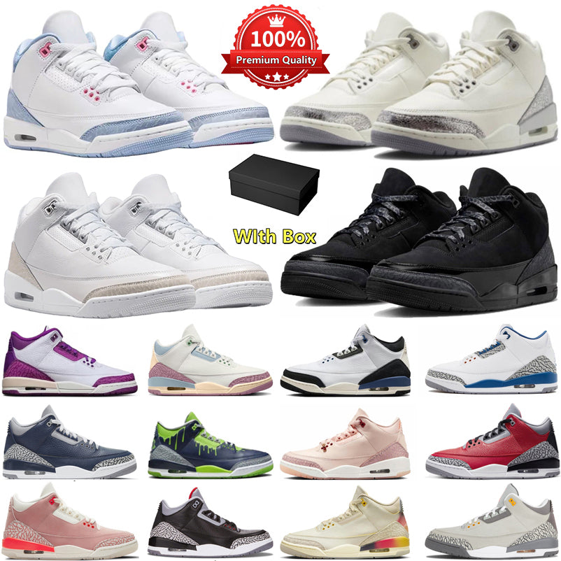 Designer Basketball Shoes 3 3s Sports Sneakers With Box Men Cobalt Bliss Black Cat Pure Money Valentines Day Throw Line Metallic Silver For the love