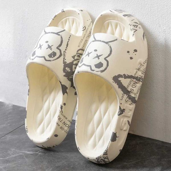 Fashion Summer Cartoon Bear Home Shoes Non-slip Soft Slides Lithe Comfort Sandals Men Women Couple Slippers Ladies Flip FlopsC241115