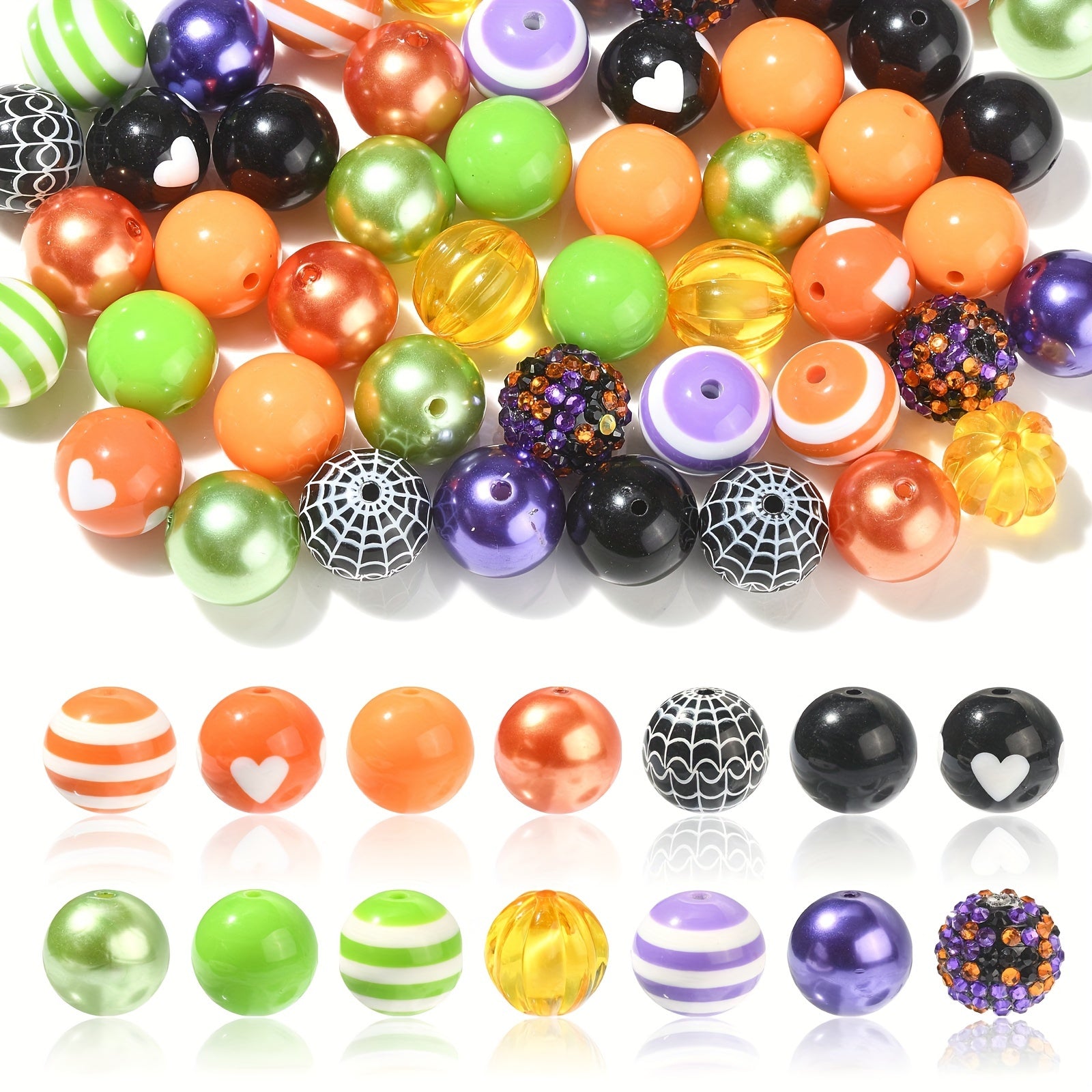 TEMU 50pcs Halloween Acrylic Beads Mix - 20mm Mixed Jumbo Chunky Bubblegum Beads In Vibrant Halloween Colors (orange, Green, Black, Purple, Yellow)