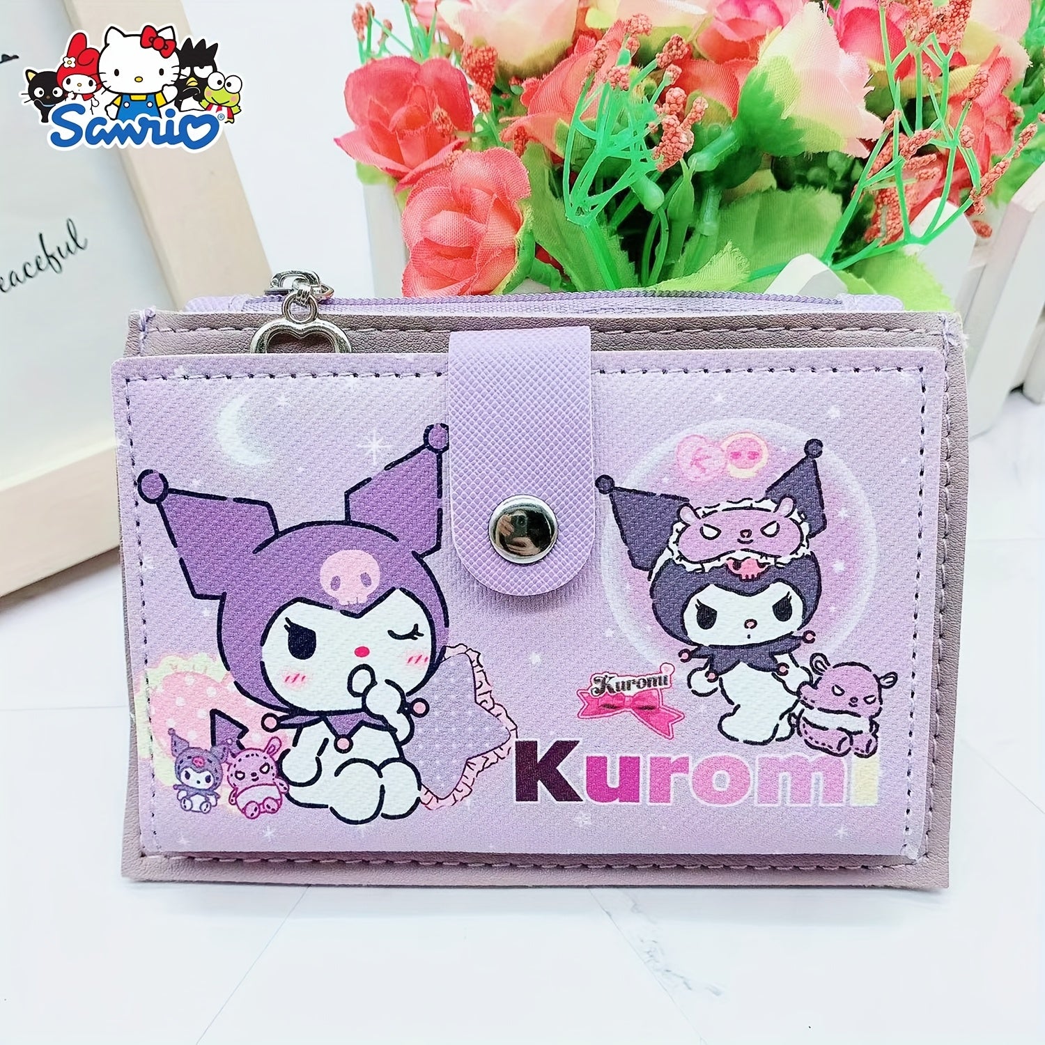 TEMU For Hello Kitty & For Cinnamoroll Multi-pocket Wallet - Adjustable Strap, Zipper Closure, Coin Holder, Card Holder, And Note Compartment - In
