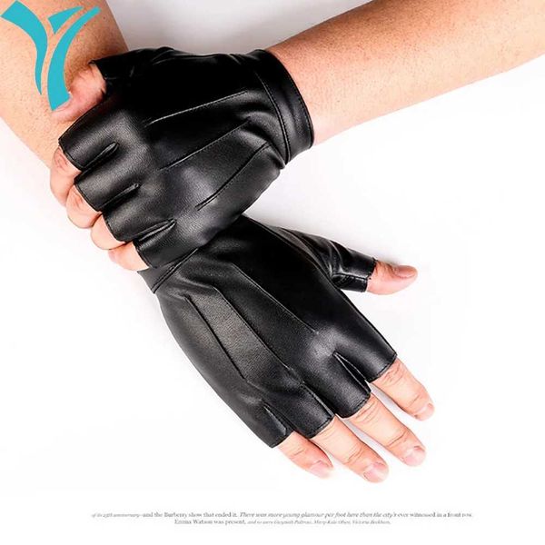 Cycling Gloves 1 Pair Fingerless Cycling Gloves PU Leather Gloves Outdoor Sport Faux with Anti-slip Layer Glove for Driving Motorcyle z24120