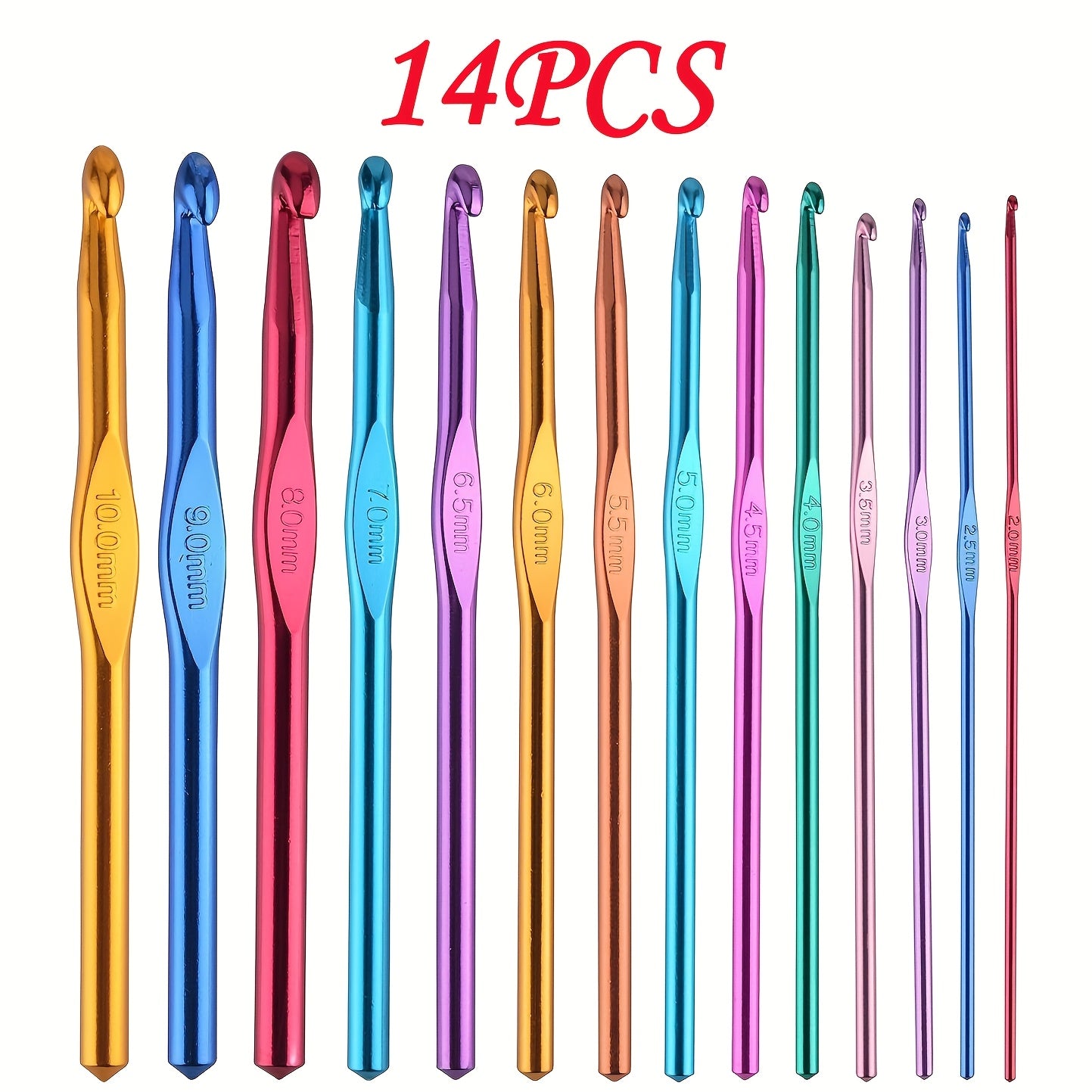 TEMU 14pcs Multicolor Aluminum Crochet Hook Set, 2-10mm Knitting Needles For Crafting And