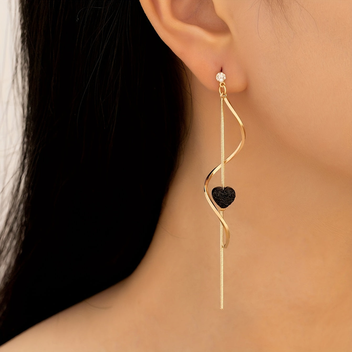 TEMU Pair Of Women's Long Tassel Earrings, Heart-shaped Holiday Gift Casual Attire Drop Earrings