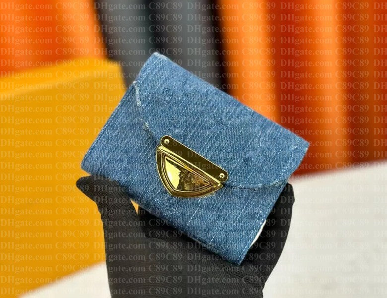 Designer Denim Wallet Designer Blue Credit Card Holder Men and Women Coin Purse Zipper inside Wallets Flower printed Clutch Bags High Quality Clutch