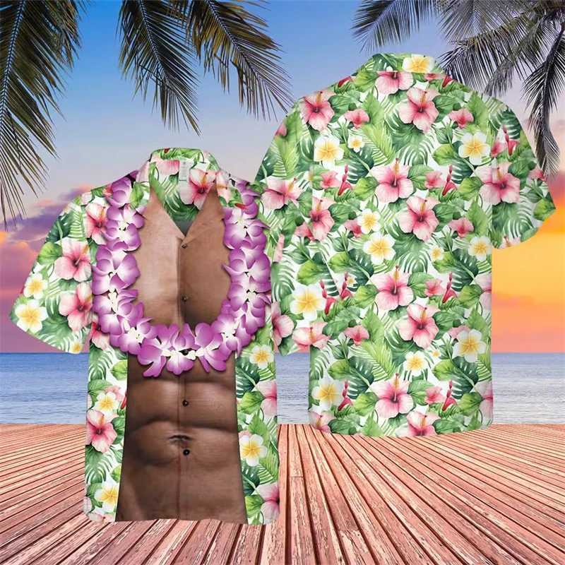 Hawaii Sea Beach Cosplay 3D Print Shirts Summer Mens Fashion Oversized Funny Short Sleeve Blouses Female Clothing Camisa Lapel z2506275NEL