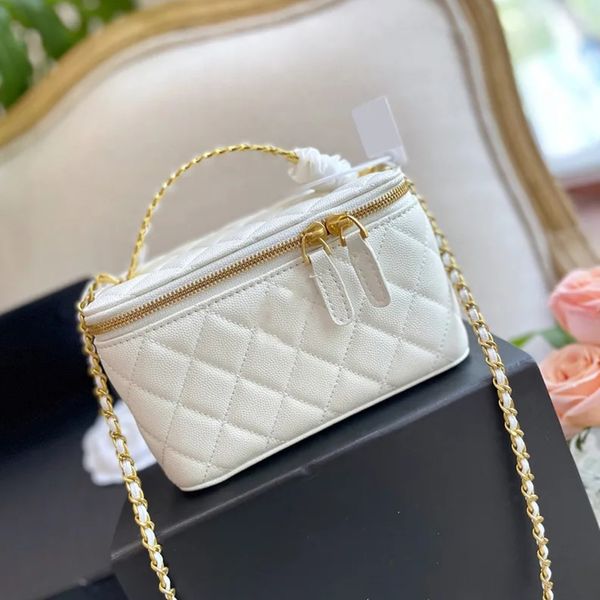 Womens Cosmetic Bags Classic Leather Trunk Vanity Real Calfskin Card Holder Top Letter Handle Totes Crossbody Shoulder Designer Handbags 18C