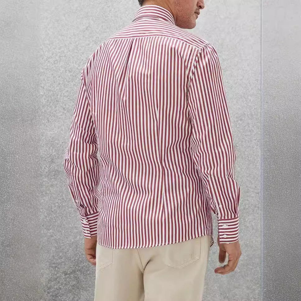 K001 Spring New Men&#039;s Long Sleeve Striped Slim Shirt Men&#039;s Stand Collar Pattern Casual Fashion Shirt