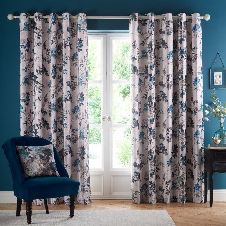 Appletree Heritage Windsford Velvet Eyelet Curtains 66 x 72 -Teal In Blue