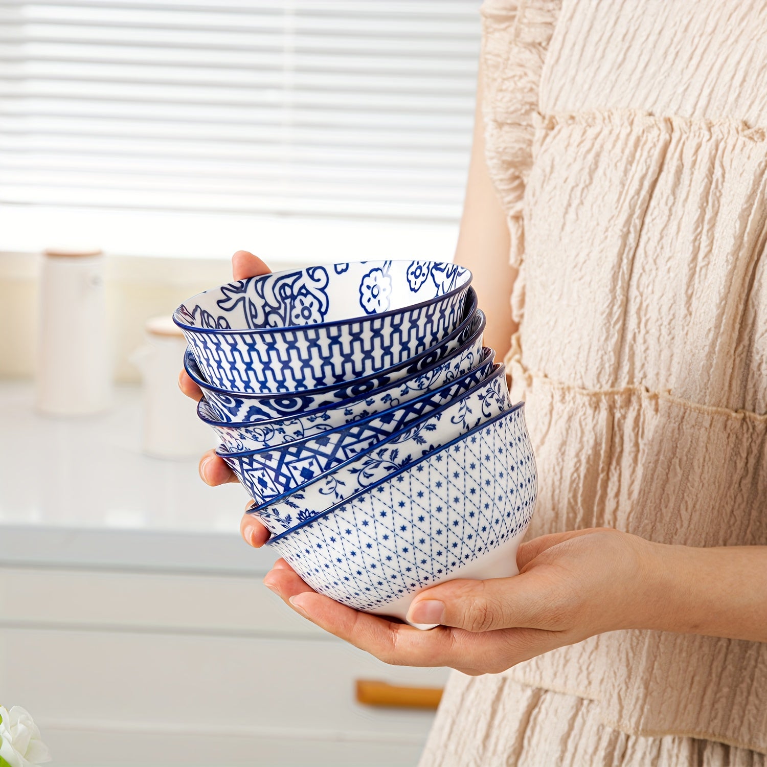 TEMU 6pcs, 12 Oz Ceramic Dessert Bowls Set - 4.8 Inch Serving Bowls For Ice Cream, Fruit, Snacks, Nuts & Dips - Microwave & Dishwasher Safe - Perfect