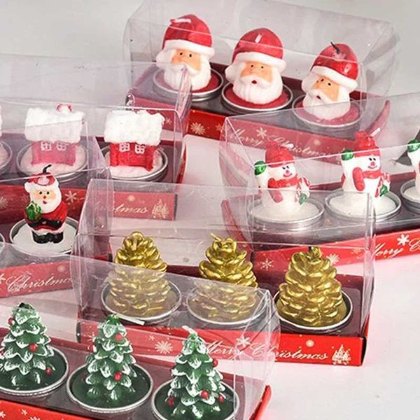 3 Christmas candles grand Valentines Day Santa Claus snowman Christmas tree pine cone craft gift party table decoration Y241120
