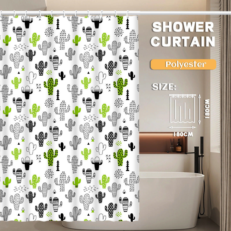 YL-37013 digital printed cloth shower curtain waterproof thick bathroom partition curtain with hook cross-border supply
