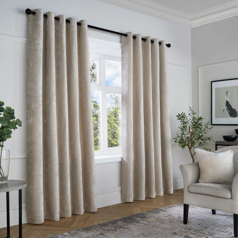 Curtina Textured Chenille Eyelet Curtains - Natural - 66x72 168 X 183Cm