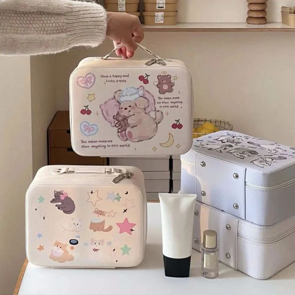 tool air Cartoon Large Capacity Hand Travel Suitcase Cute Print Makeup Box PU Skincare Sorting Case Storage Gift 240830