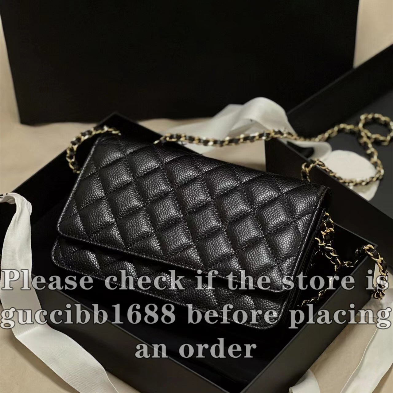 12A Definite Mirror Quality Designer Wallet On Chian Bag Mini 19cm Womens Caviar Lambskin Quilted Flap Purse Luxury Genuine Leather Handbags Black S