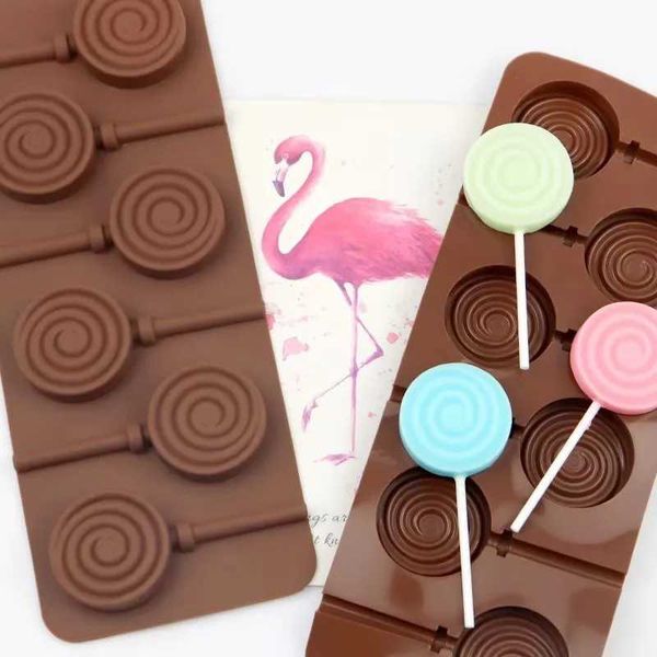 New Arrival 6-cavity eco-friendly vortex lollipop mold handmade chocolate mold DIY chocolate cheese stick silicone mold kitchen utensils Z25