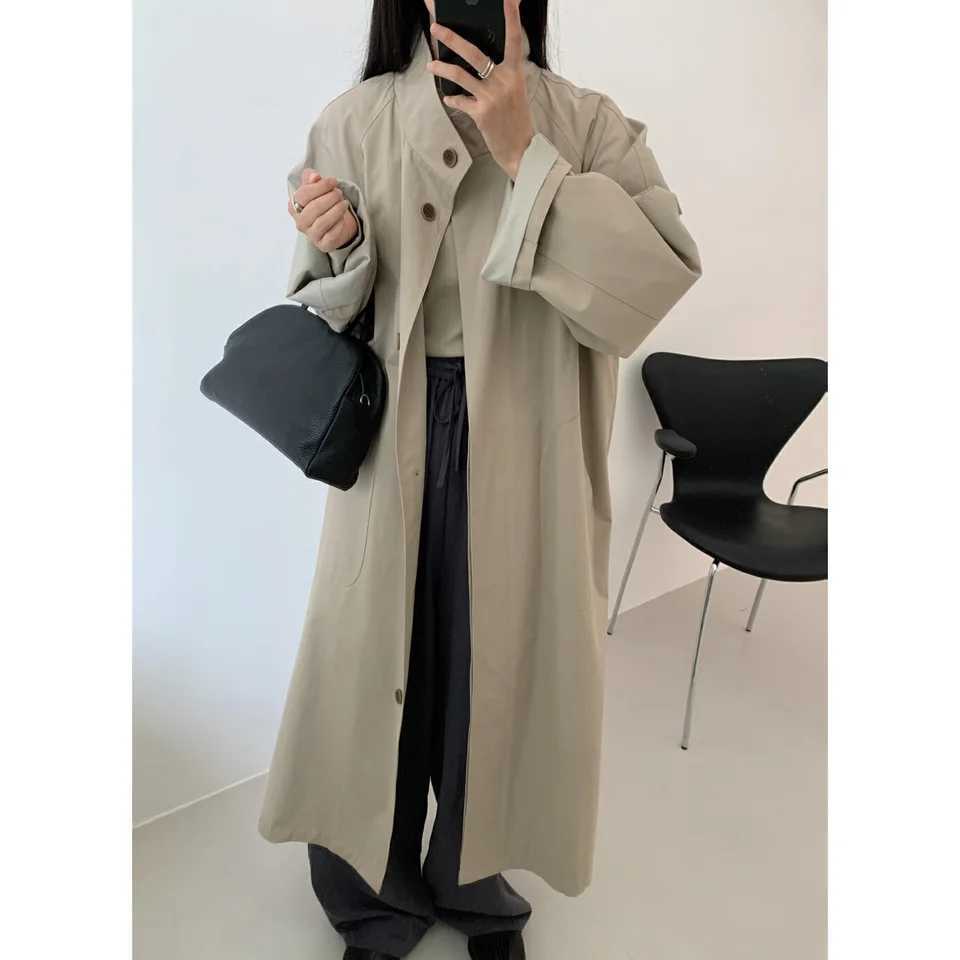 Autumn Long Stand Collar Trench Coat Women 2024 New Fashion Loose Lazy Casual Basic Trenches Over Knee Large SizeX240921
