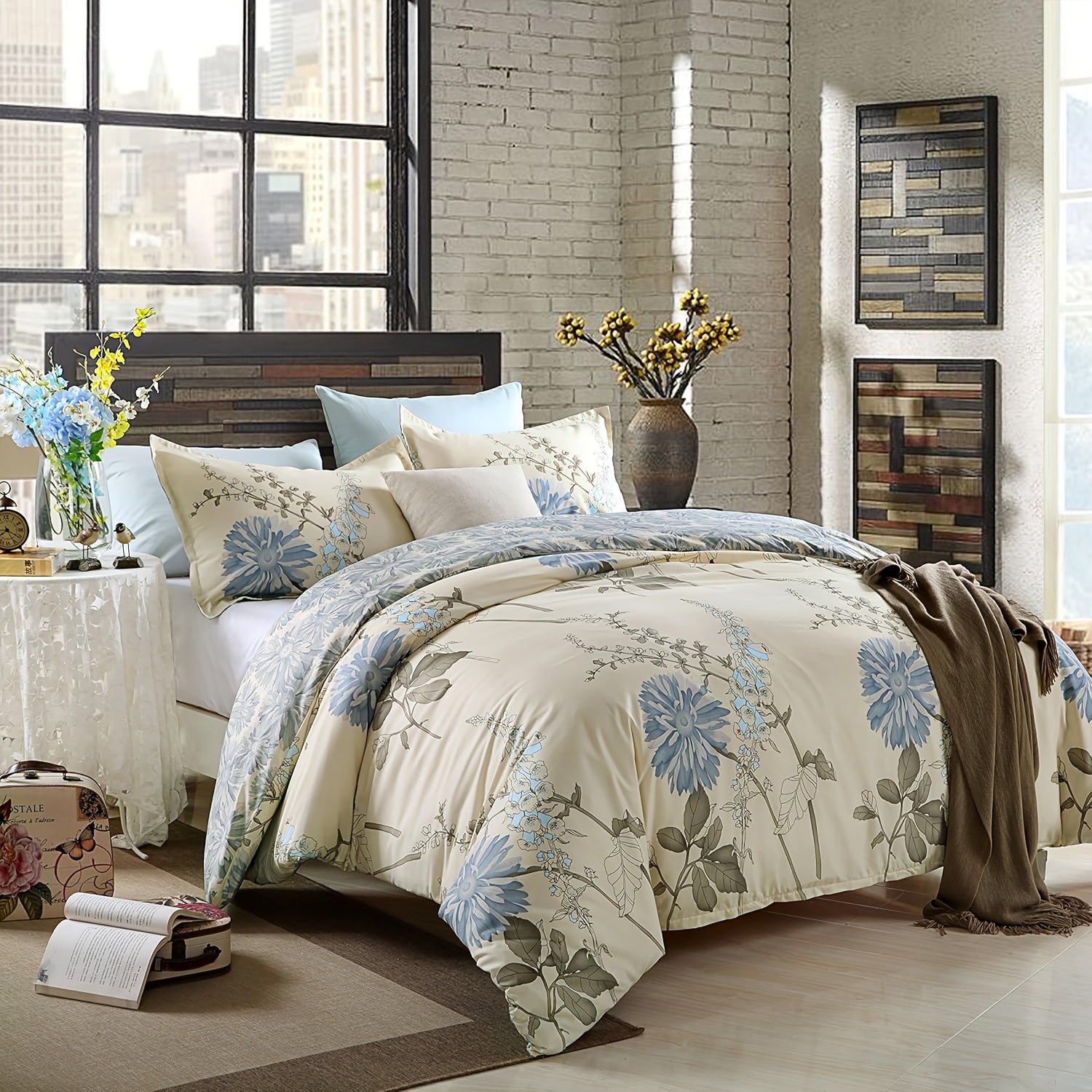 TEMU 2- 3pcs Bedding Set, Comforter Set, Daisy Floral Comfortable And Breathable, Bed In A Bag For Bedroom Decor, 1 Comforter And 1 Pillowcases